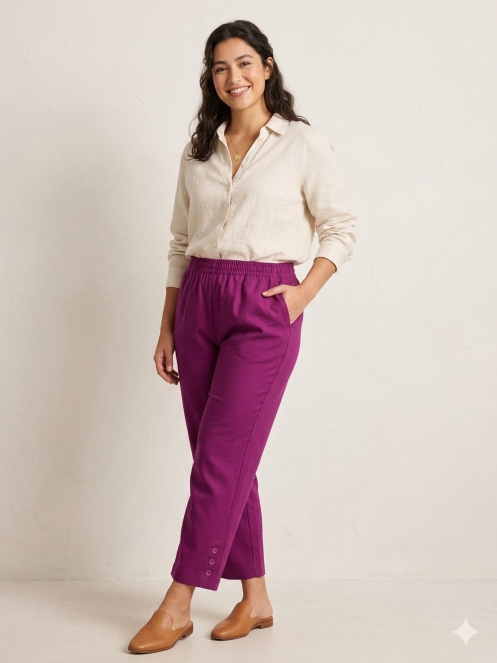 Bon Worth Deep Purple Elastic Waist Pants